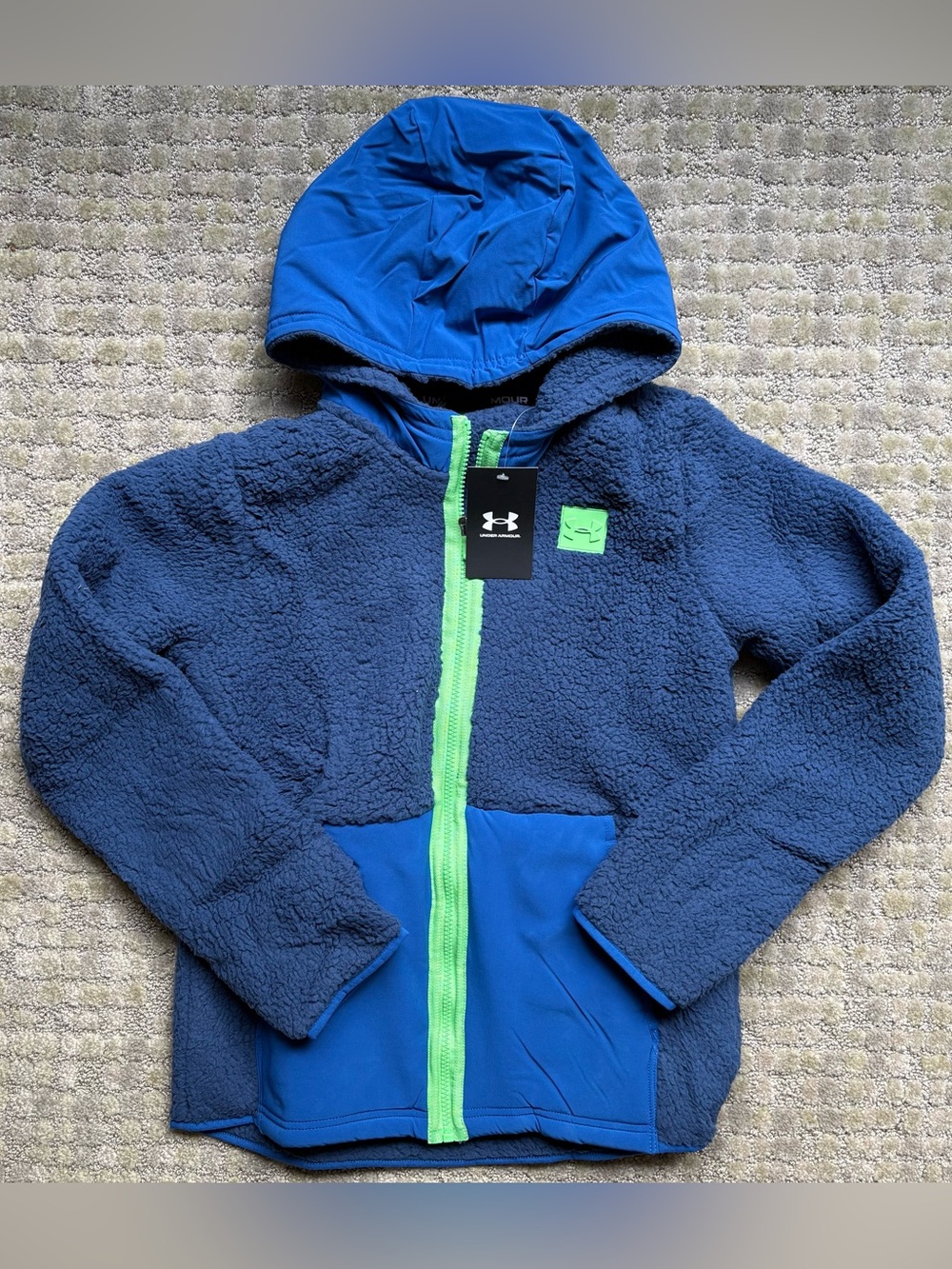 Under Armour Sherpa Fleece Full-Zip Hooded Jacket Blue Green Youth Large Coat